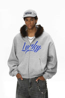 Plush Lined Graphic Heavyweight Hoodie - Flower Gray
