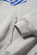 Plush Lined Graphic Heavyweight Hoodie - Flower Gray