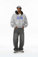 Plush Lined Graphic Heavyweight Hoodie - Flower Gray