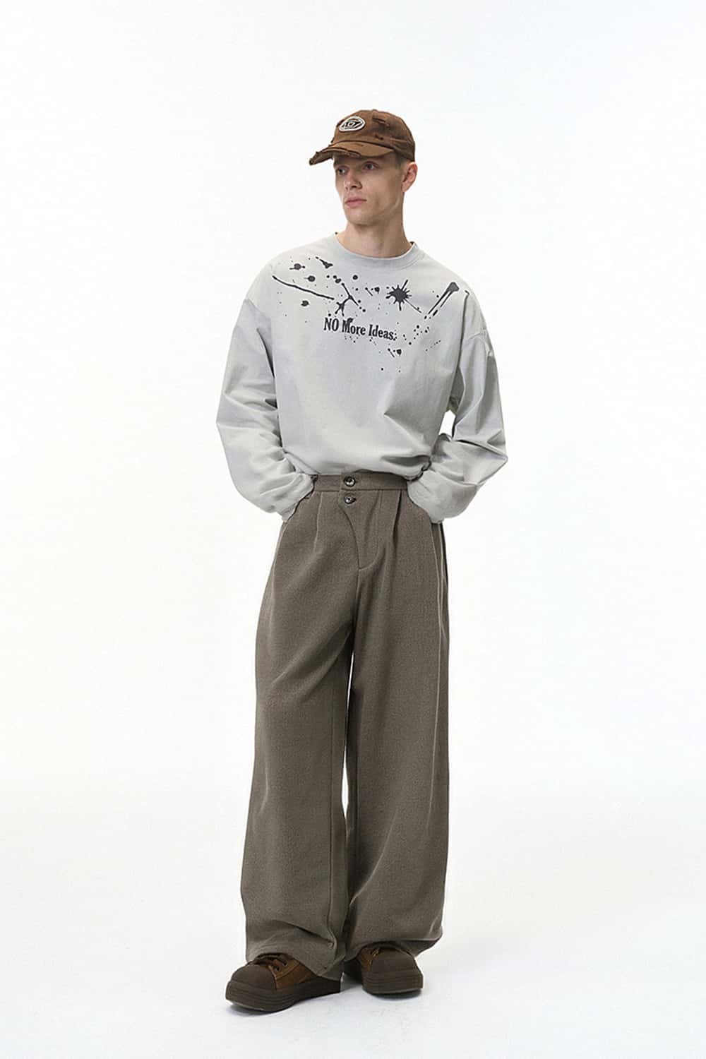 Asymmetric Double-Breasted Wide-Leg Trousers - Coffee