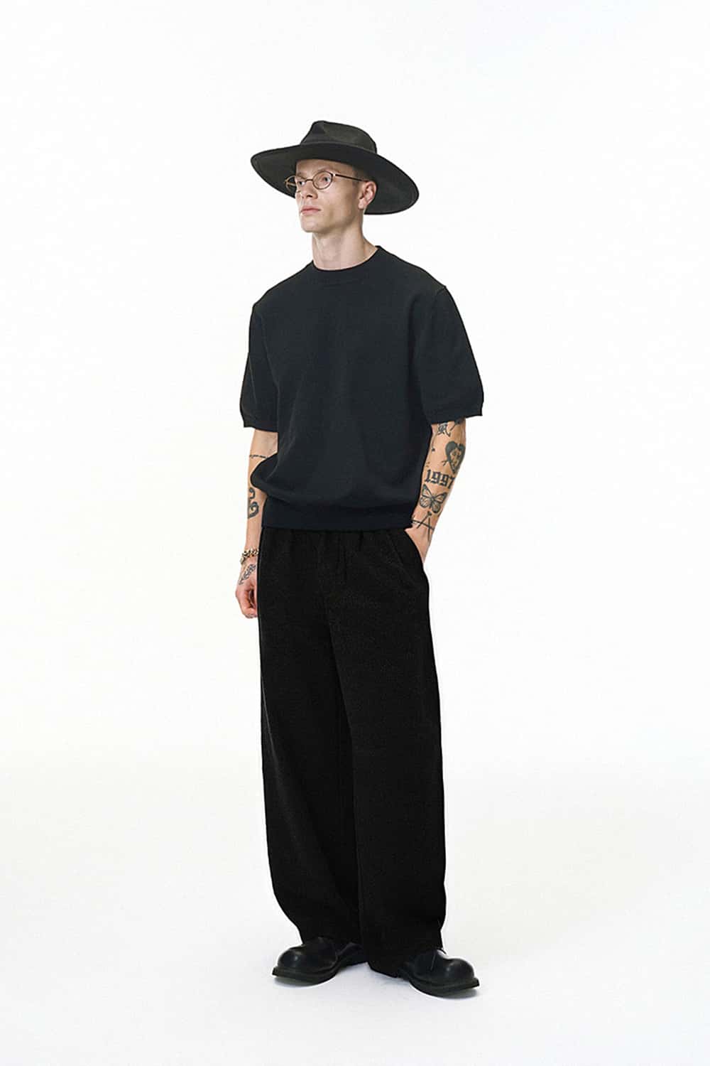 Asymmetric Double-Breasted Wide-Leg Trousers - Dark Gray