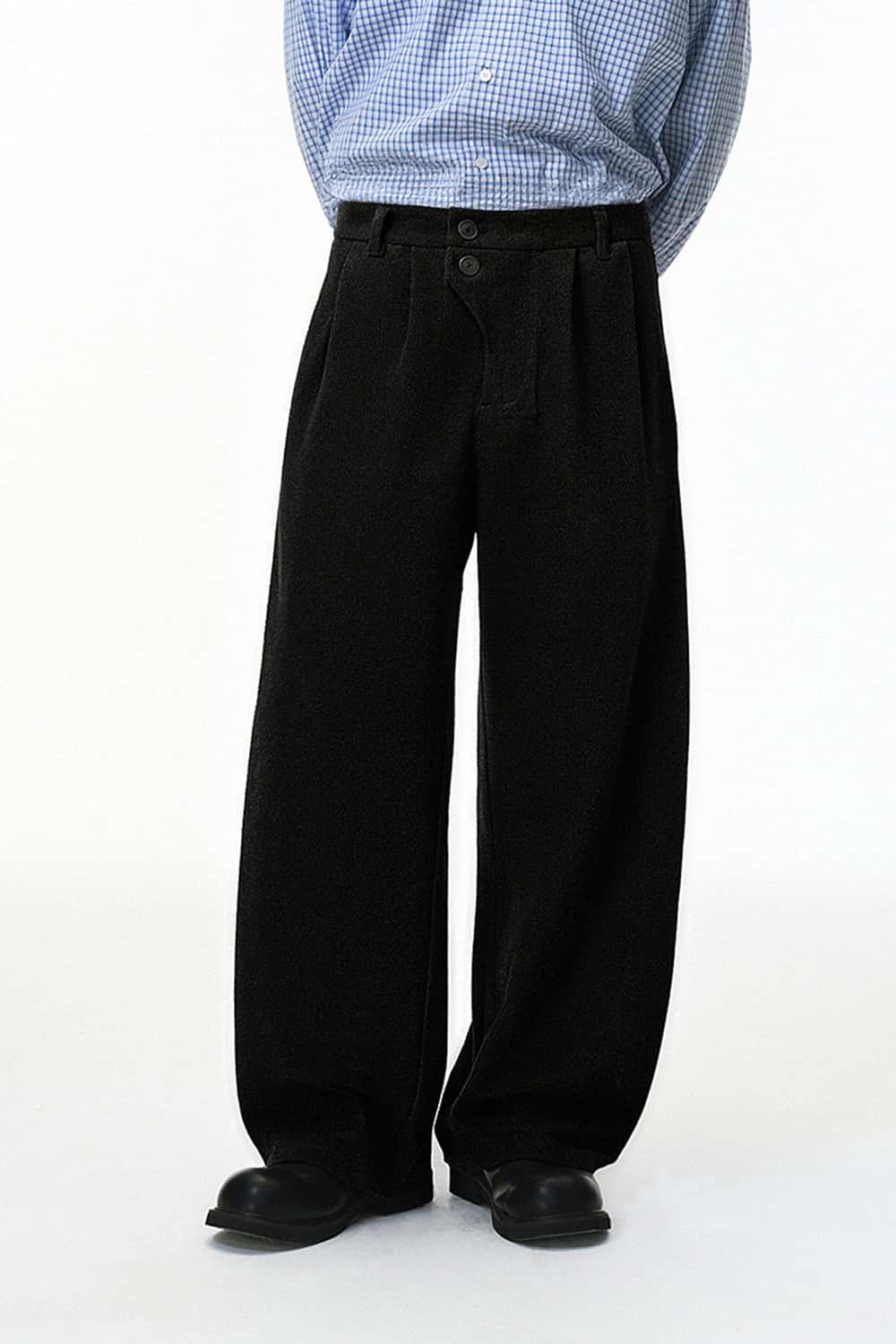 Asymmetric Double-Breasted Wide-Leg Trousers - Dark Gray