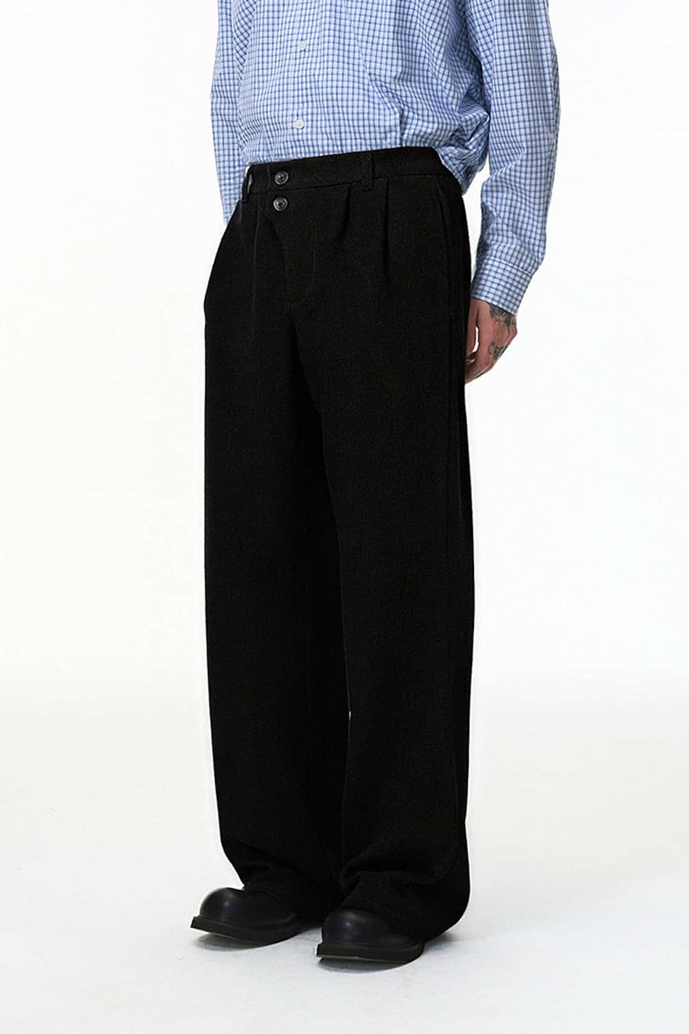 Asymmetric Double-Breasted Wide-Leg Trousers - Dark Gray