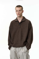 Seamless Collar Formal Long Sleeve Polo - Dark Brown