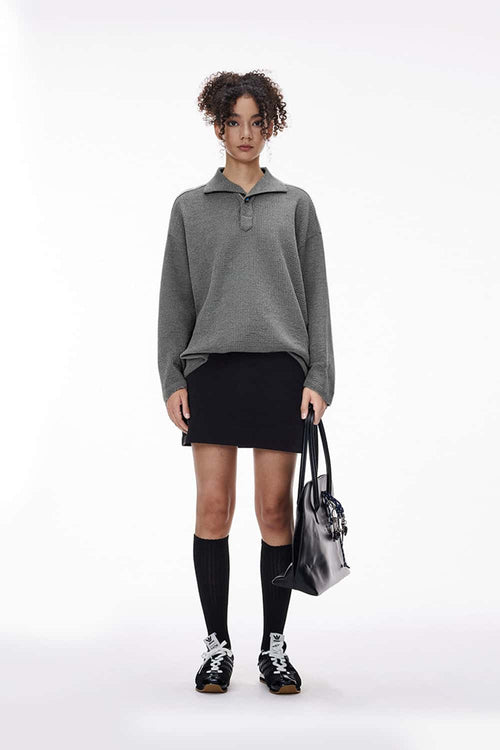 Seamless Collar Formal Long Sleeve Polo - Gray