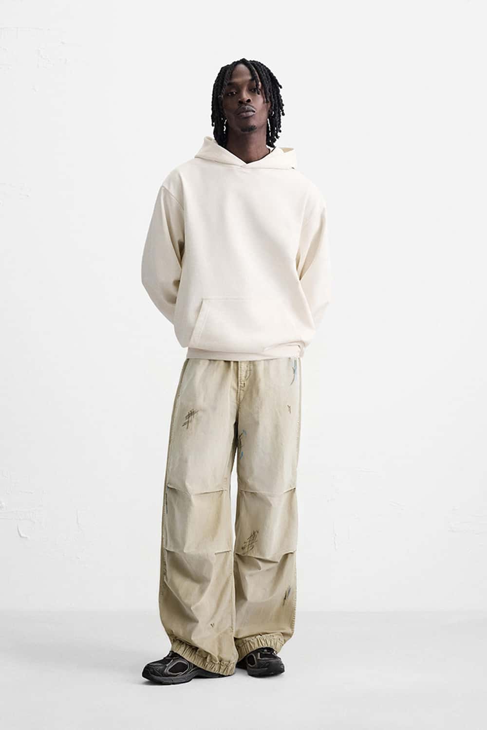Distressed Vintage Parachute Pants - Khaki