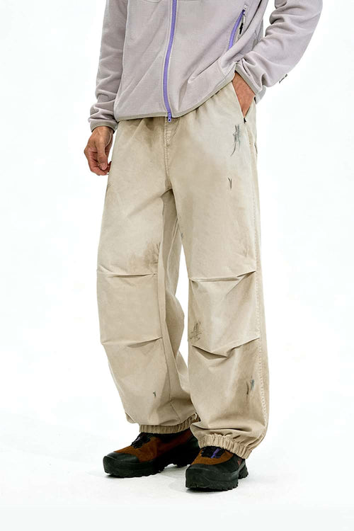 Distressed Vintage Parachute Pants - Khaki