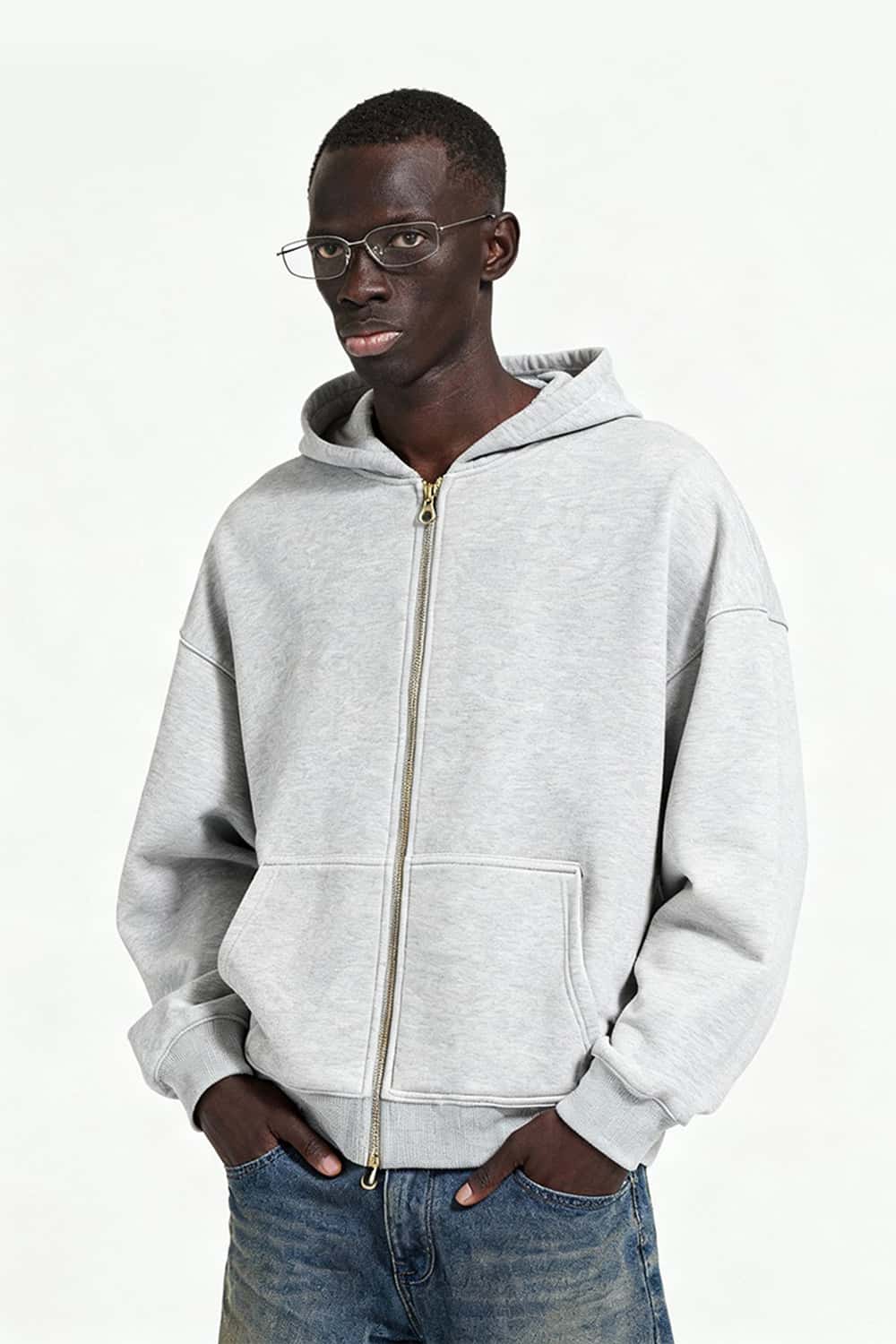 Polar Fleece Zip-Up Jacket - Flower Gray