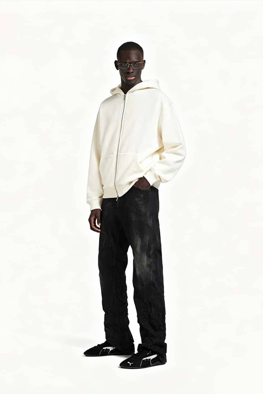 Polar Fleece Zip-Up Jacket - Off White