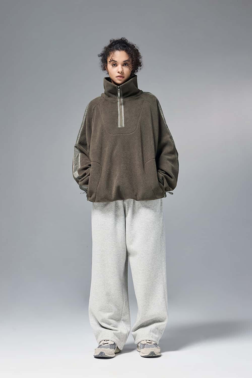 Premium Wide-Leg Fleece Pants - Flower Gray
