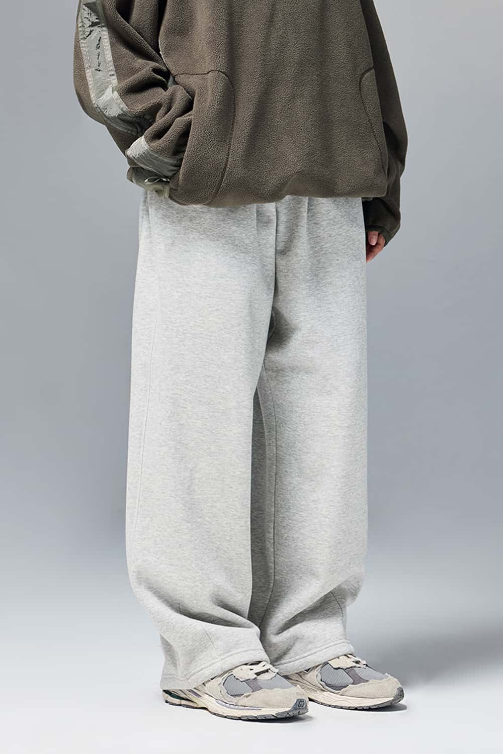 Premium Wide-Leg Fleece Pants - Flower Gray