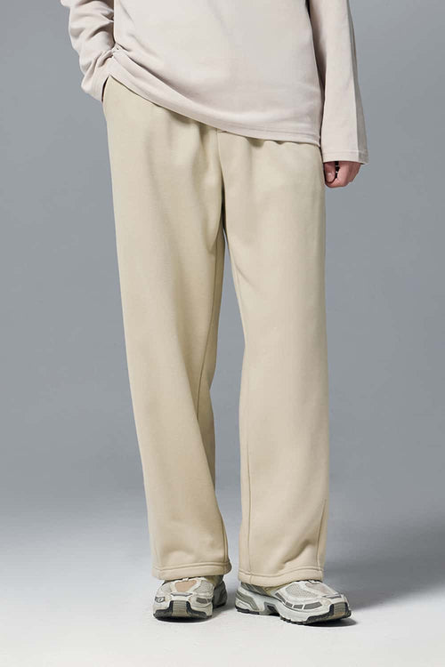 Premium Wide-Leg Fleece Pants - Light Khaki