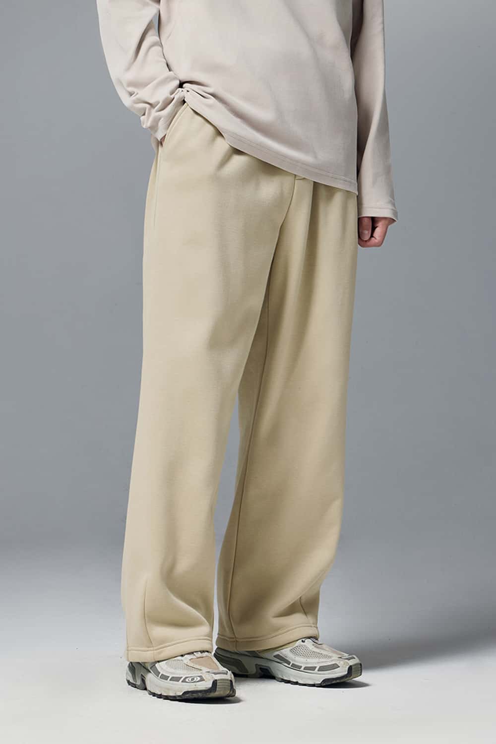 Premium Wide-Leg Fleece Pants - Light Khaki
