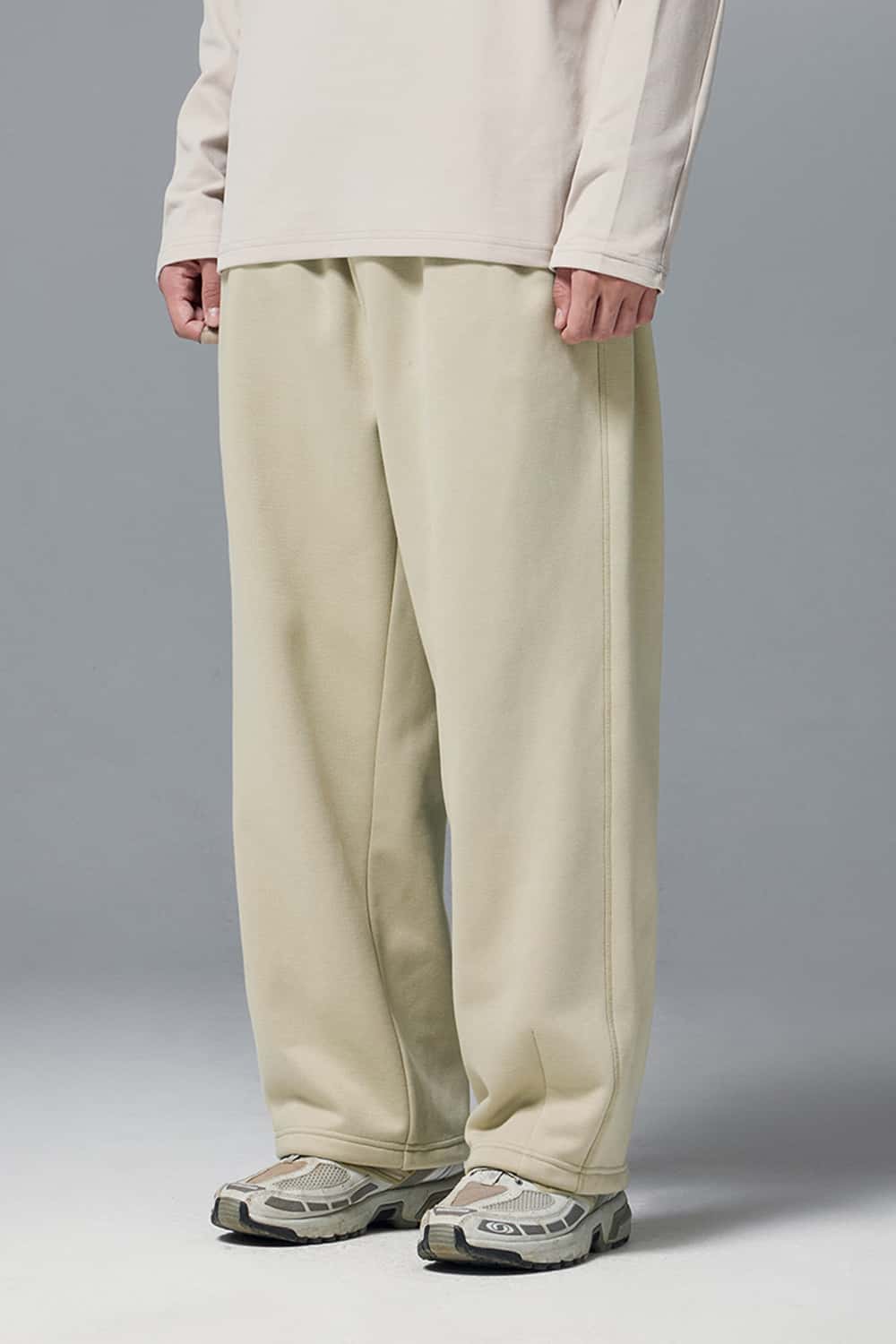 Premium Wide-Leg Fleece Pants - Light Khaki