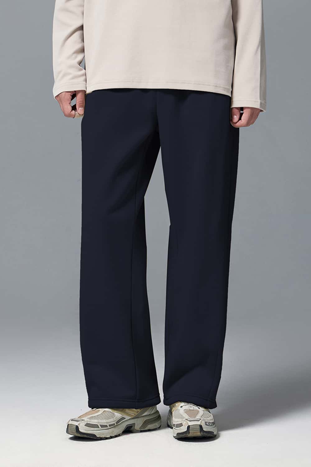 Premium Wide-Leg Fleece Pants - Navy Blue