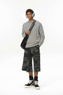 Striped Contrast Raglan Long-Sleeve Tee - Blue