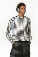 Striped Contrast Raglan Long-Sleeve Tee - Blue