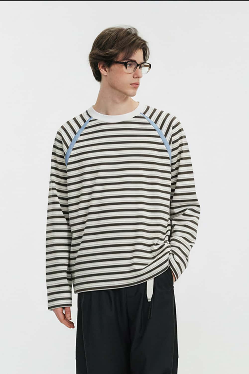 Striped Contrast Raglan Long-Sleeve Tee - Blue