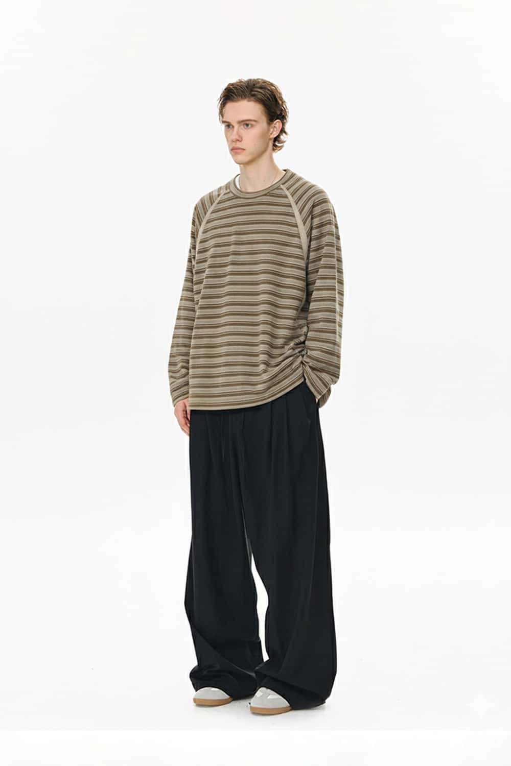Striped Contrast Raglan Long-Sleeve Tee - Coffee