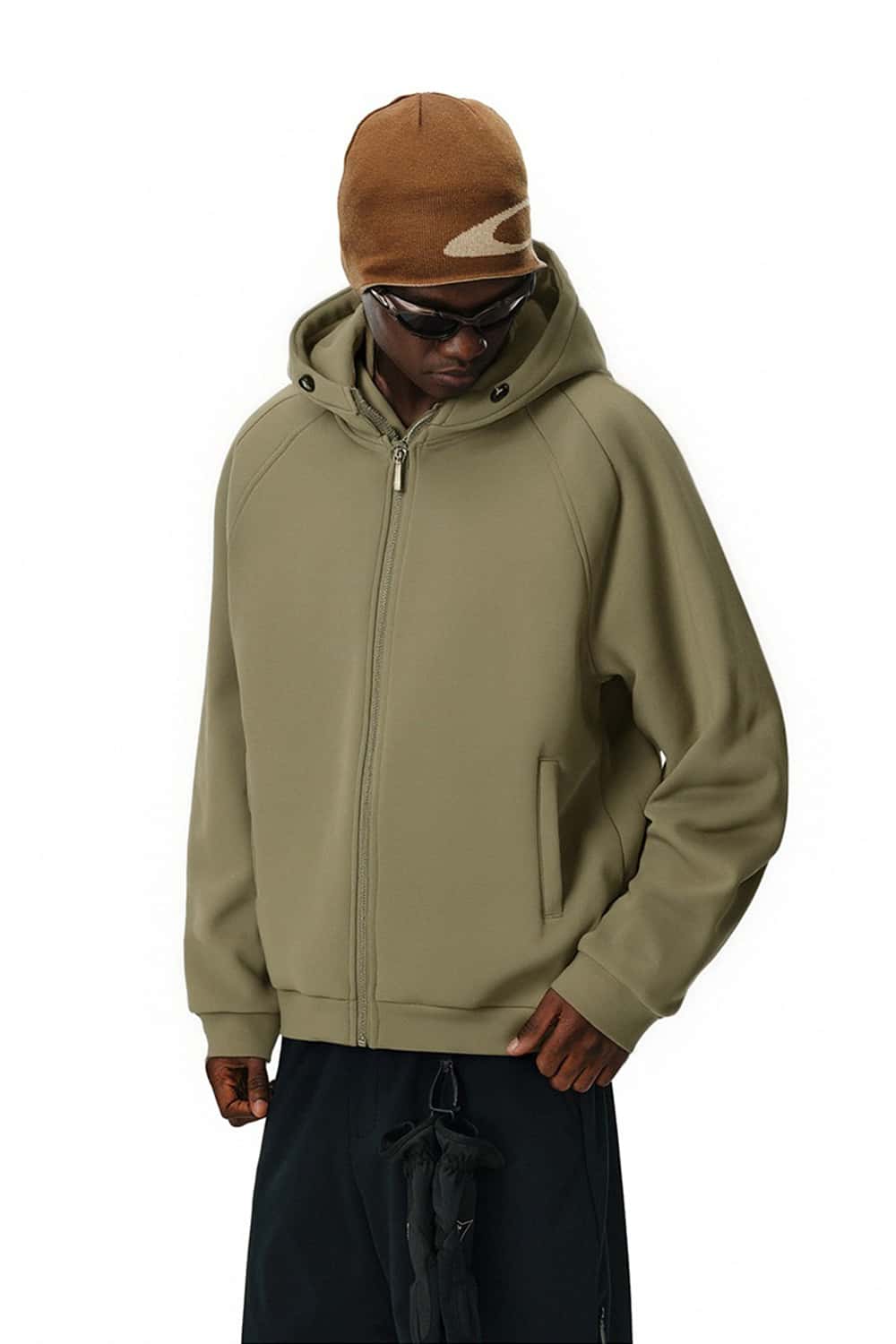 High-Stretch Windproof Hooded Jacket - Mud Green