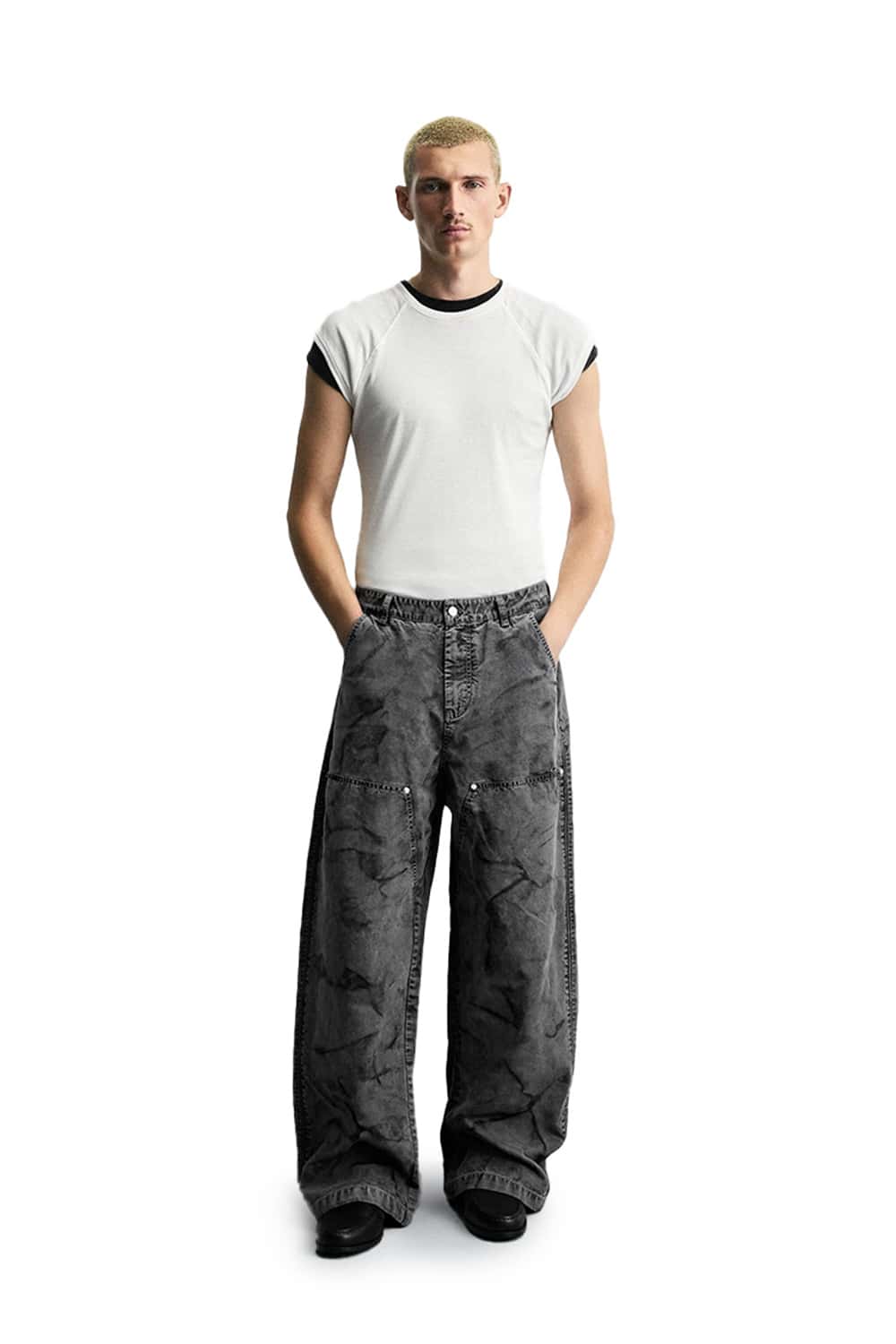 Ripple-Washed Utility Pants - Gray