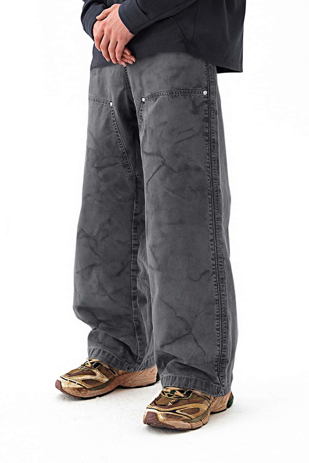 Ripple-Washed Utility Pants - Gray