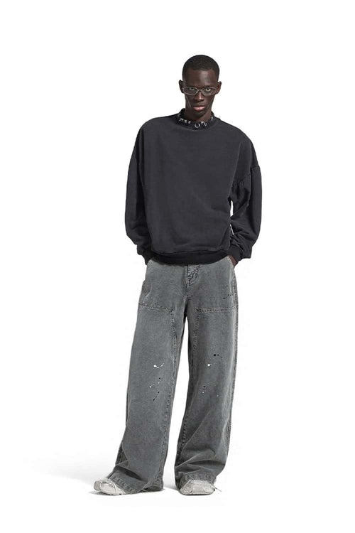 Distressed Splash-Ink Carpenter Pants - Black