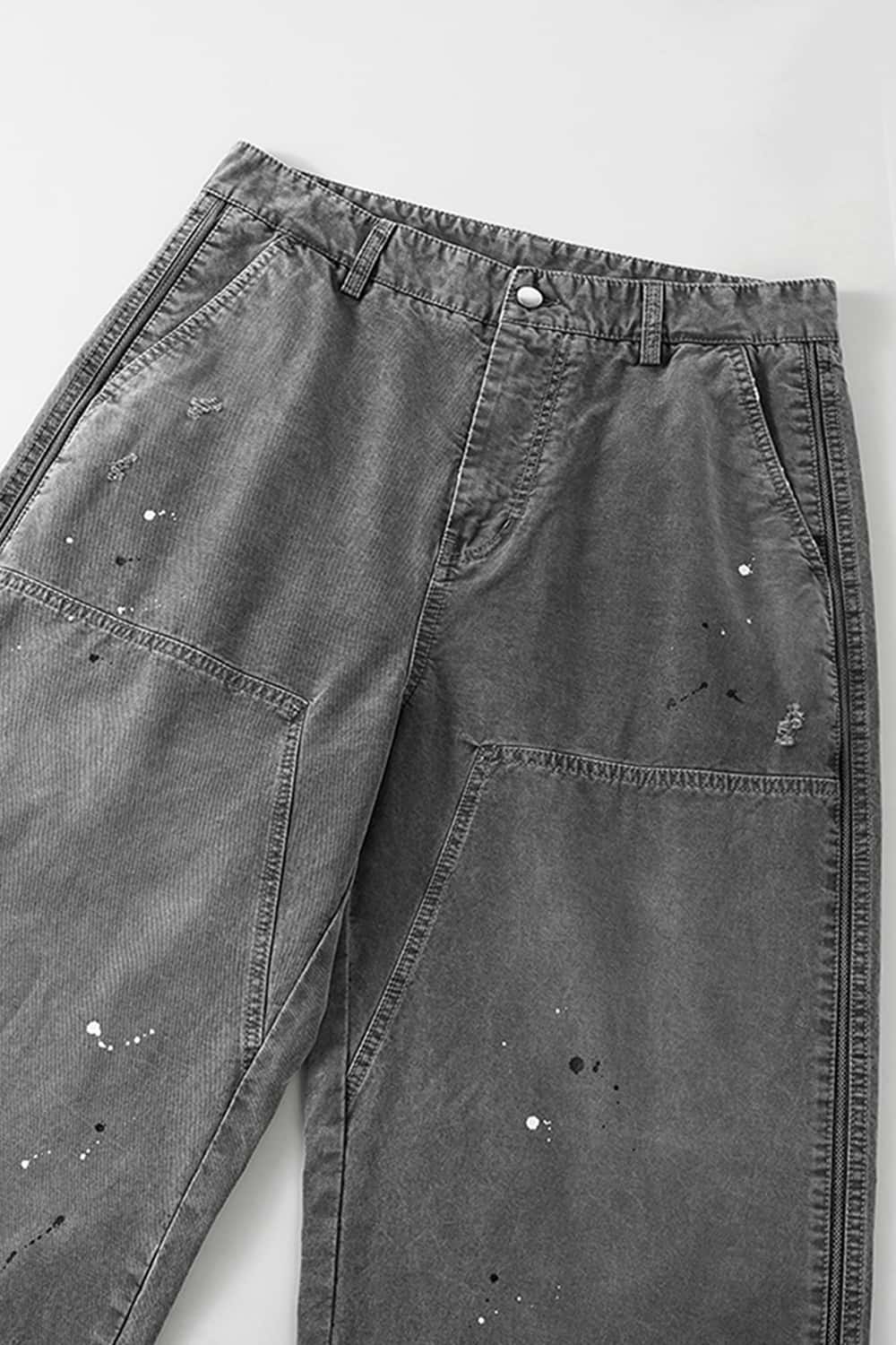 Distressed Splash-Ink Carpenter Pants - Black