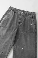 Distressed Splash-Ink Carpenter Pants - Black