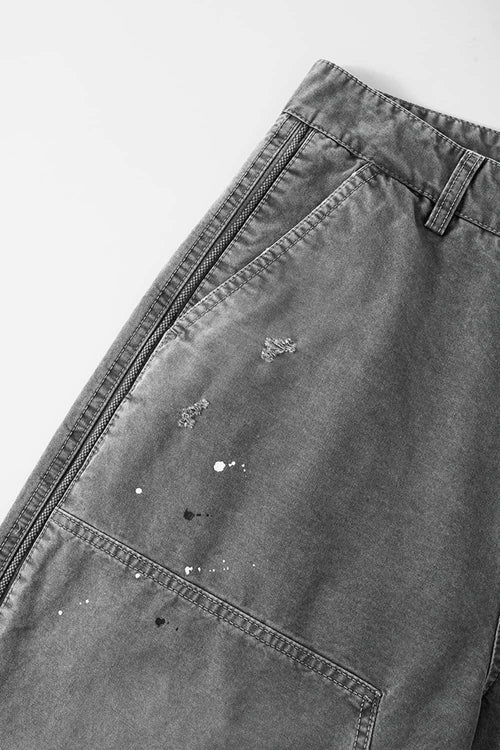 Distressed Splash-Ink Carpenter Pants - Black