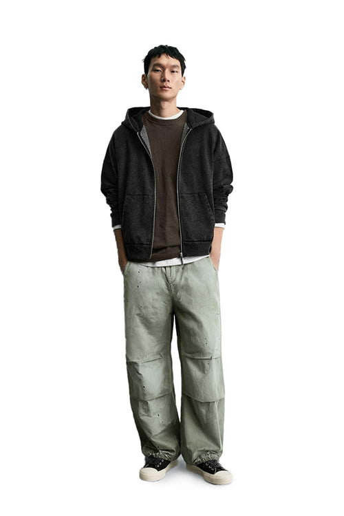 Washed Splash-Ink Parachute Pants - Matcha