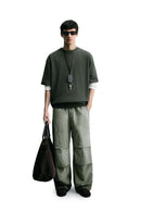 Washed Splash-Ink Parachute Pants - Matcha