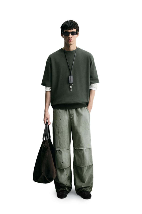 Washed Splash-Ink Parachute Pants - Matcha