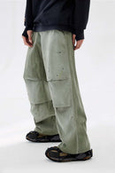 Washed Splash-Ink Parachute Pants - Matcha