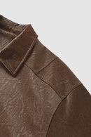 Crinkled Faux Leather Zip Jacket - Brown