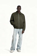 Crinkled Faux Leather Zip Jacket - Green