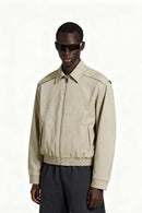 Crinkled Faux Leather Zip Jacket - Khaki