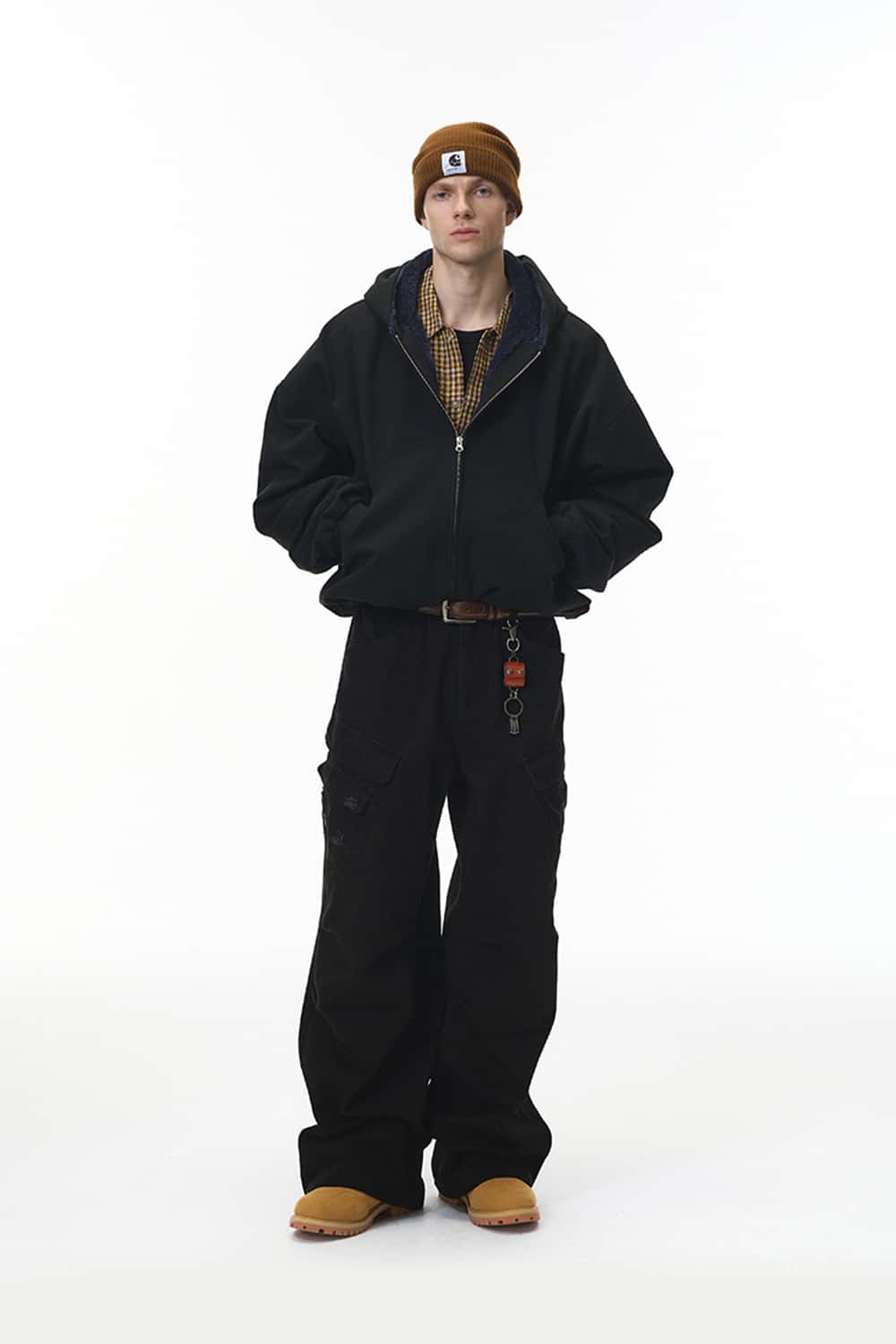 Cropped Fleece Zip-Up Hoodie - Black