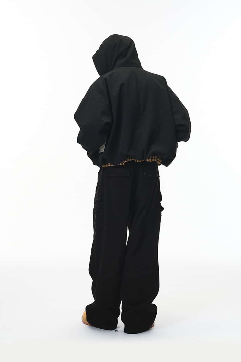 Cropped Fleece Zip-Up Hoodie - Black
