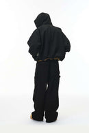 Cropped Fleece Zip-Up Hoodie - Black