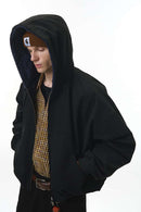 Cropped Fleece Zip-Up Hoodie - Black