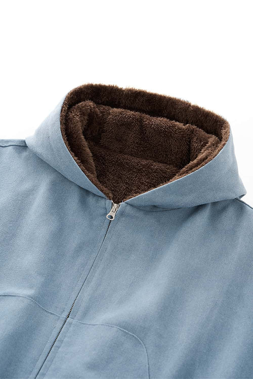 Cropped Fleece Zip-Up Hoodie - Blue