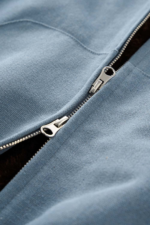 Cropped Fleece Zip-Up Hoodie - Blue