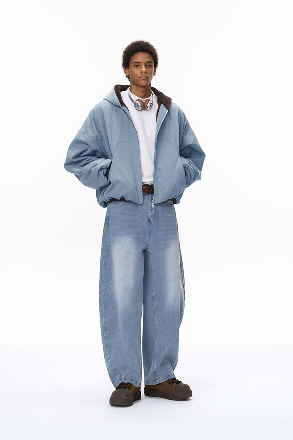Cropped Fleece Zip-Up Hoodie - Blue