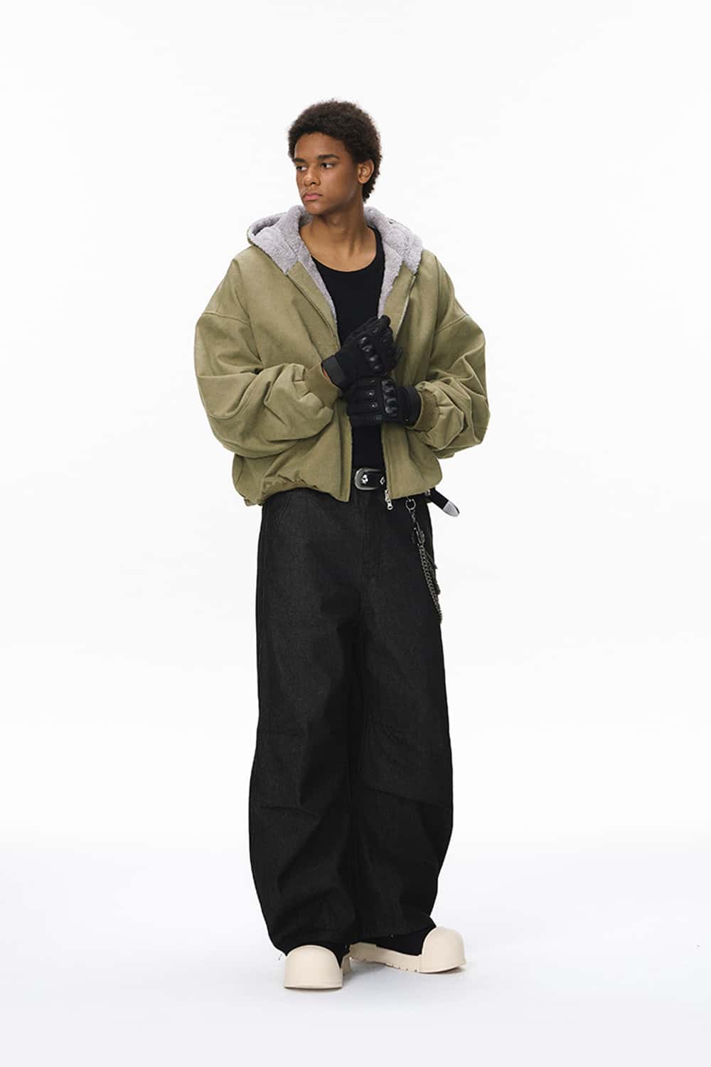 Cropped Fleece Zip-Up Hoodie - Green