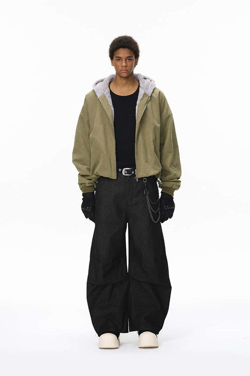 Cropped Fleece Zip-Up Hoodie - Green