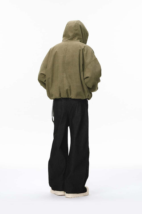 Cropped Fleece Zip-Up Hoodie - Green