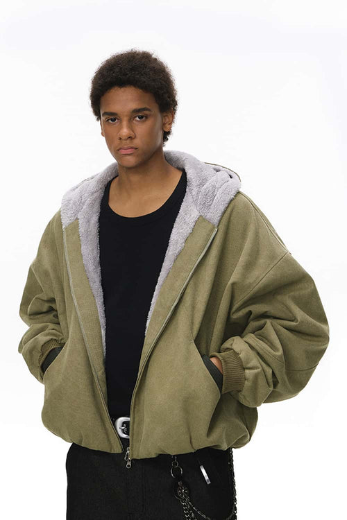 Cropped Fleece Zip-Up Hoodie - Green
