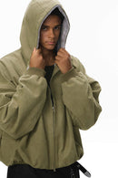 Cropped Fleece Zip-Up Hoodie - Green