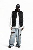 Heavyweight Textured Knit Puffer Vest - Black